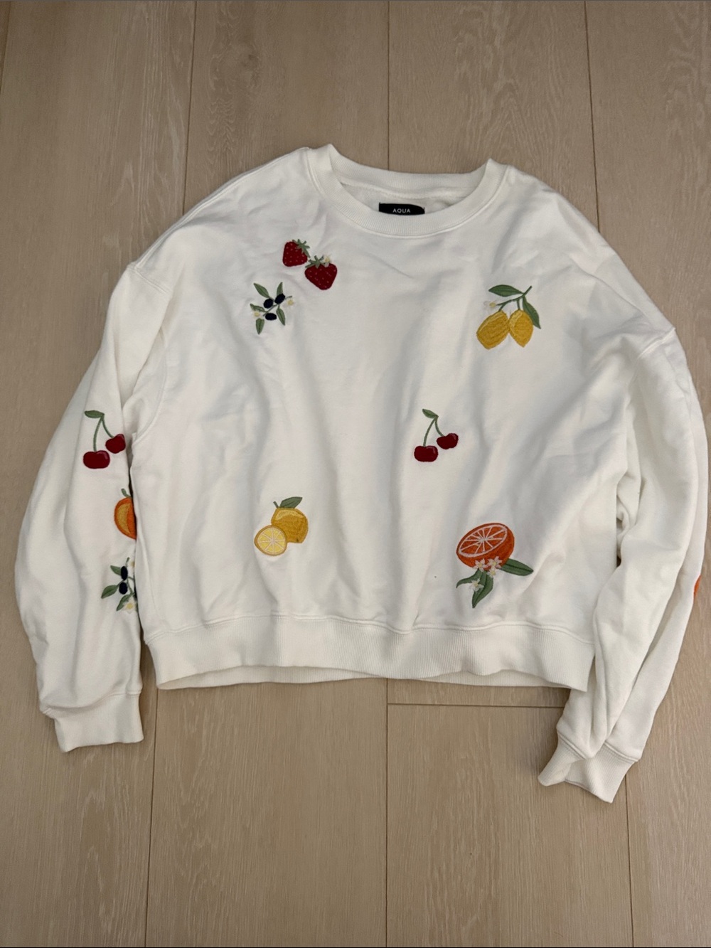 Aqua White Crewneck Sweatshirt with Colorful Fruit Embroidery - Picture 2 of 9